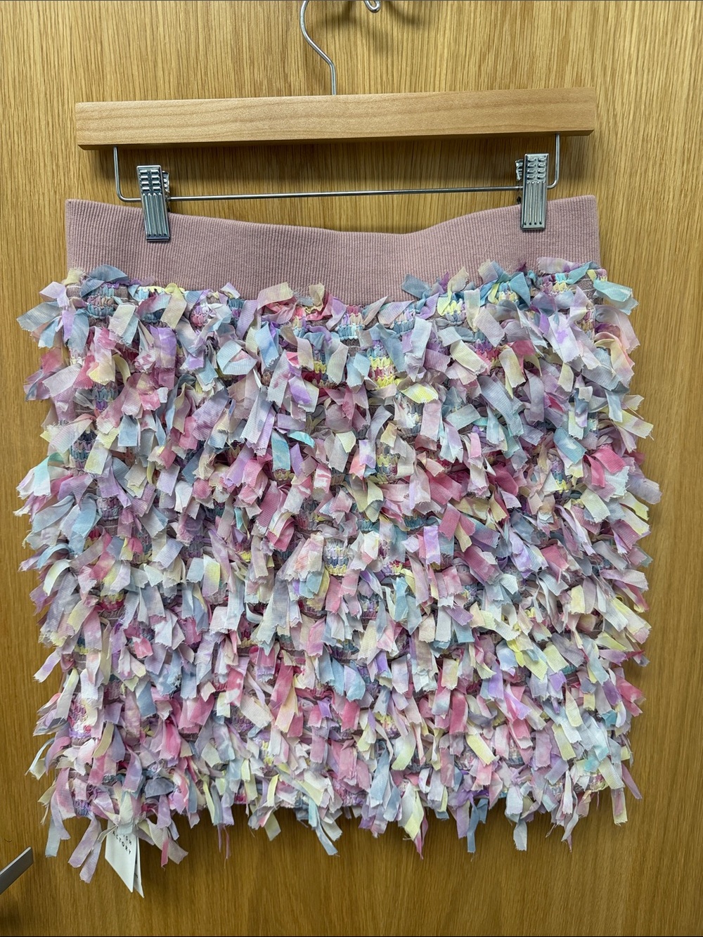 English Factory Pastel Multi-Color Textured Shredded Party Barbiecore Mini Skirt - Picture 6 of 9
